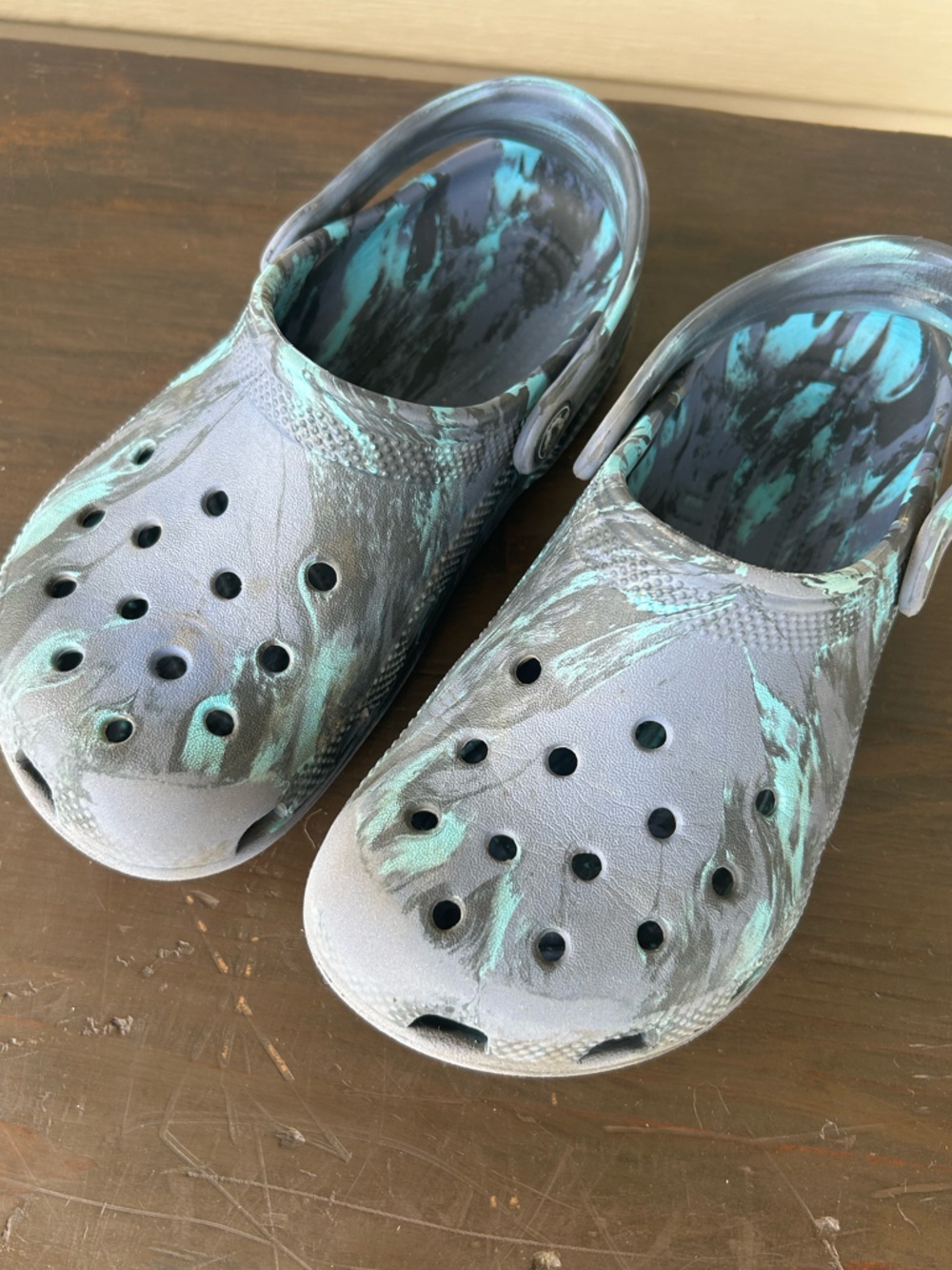 CROCS Marbled Gray and Teal Classic Clog
